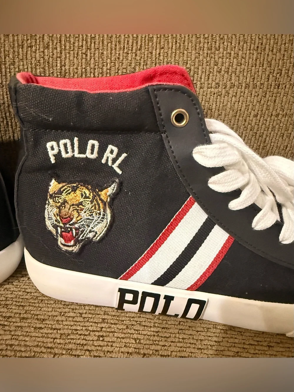 Polo Ralph Lauren Easten Mid Tiger Blk/Wht/Red Shoes Grade School Size 4